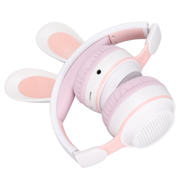 Rabbit Ear Bluetooth 5.0-hodetelefoner sammenleggbare trådløse headset for barn med LED-fargelys for PC-nettbrett Online læring Hvit Rosa