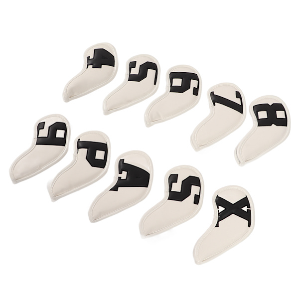 10-pack set PU vattentäta golfklubbsjärnskydd Fint sömnadsprocess Golfklubbs huvudskyddsfodral (Svart tecken Vit bakgrund )