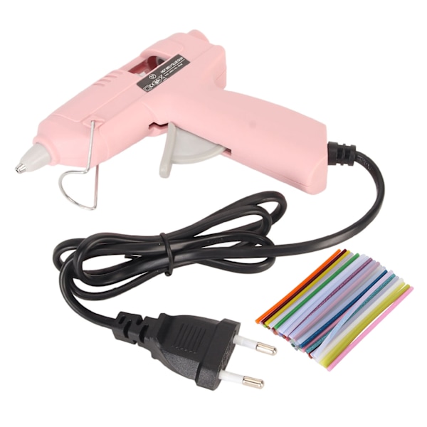 Hot Melt Glue Machine 20W Mini DIY Hot Glue Tool with 50 7mm Glue Sticks for Home School 110‑240V Pink EU Plug