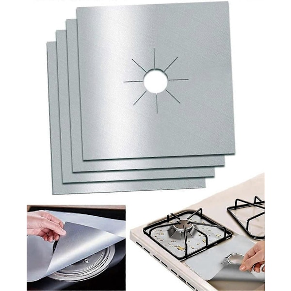Gasskomfyrbeskytter Pakke med 4 Universelle Beskyttelsesdeksler Non-Stick Gasskomfyr Brennerdeksel Gjenbrukbare Komfyrbeskyttelsesark Varmebestandig for Skoler, Restauranter