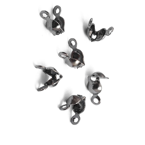 100 st Pärltoppar Knuttäckare Mode Metall Handgjorda Clamshells Crimp Pärltoppar Knuttäckare DIY Smyckestillbehör Ruthenium Svart