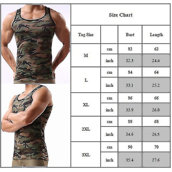 Camo Sleeveless Fitness Tank Top för Män 3XL Camo