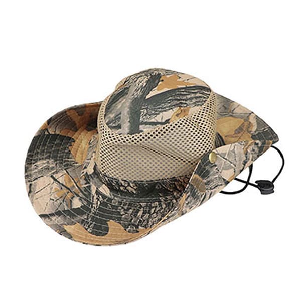 Boonie Hatt Mesh Lövmönster Kamouflage Andningsbar Fiskekeps Khaki