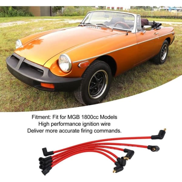 5 stk. 8 mm røde silikone HT tændkabler tændrørskabler til MGB 1800cc modeller, DEBUNS