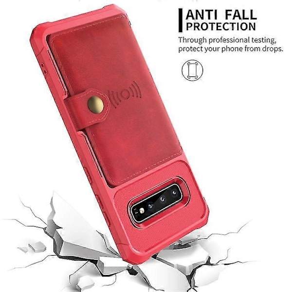 Til Samsung Galaxy S10+ Magnetisk Wallet Kort Taske Læder Telefon Cover Zekai Rød