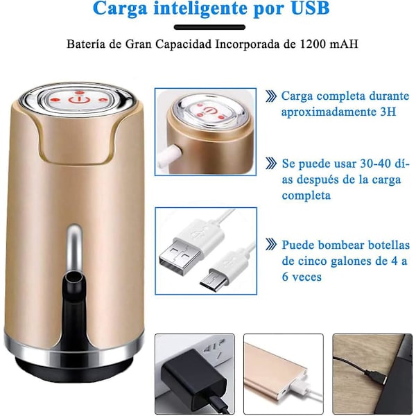 USB-ladattava langaton sähköinen vesipumppu gallonalustoille (Kulta)