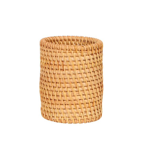 Håndvævet rattan penneholder kopper flet makeup børste opbevaring kurv Køkken køkkengrej Organizer Caddy Hjemmebord dekoration