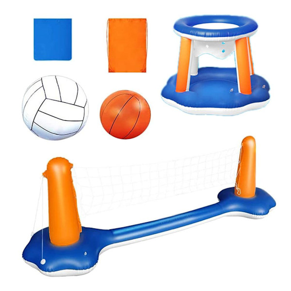 Uppblåsbar pool flytande set volleybollnät och basketkorgar flytande pool simning spel leksaker för barn och vuxna vattensporter set