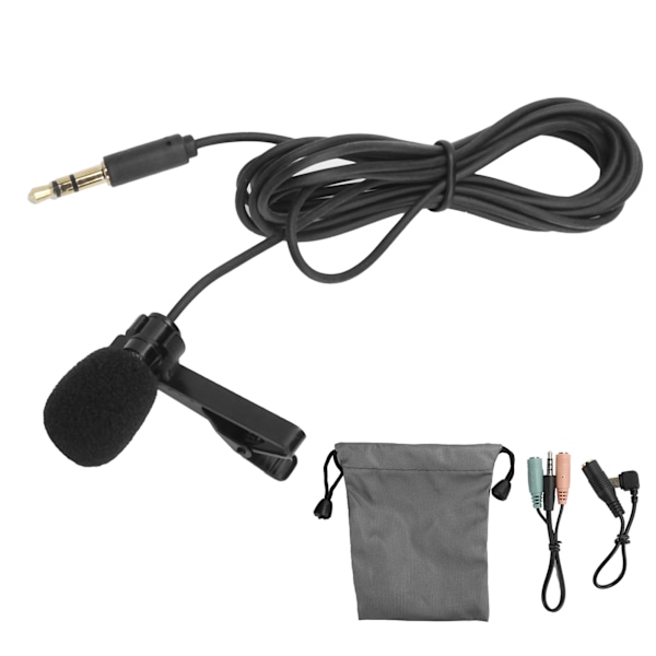 3,5 mm Lavalier Lapel Microphone Clip på håndfri mikrofon til interviewmøde Sort