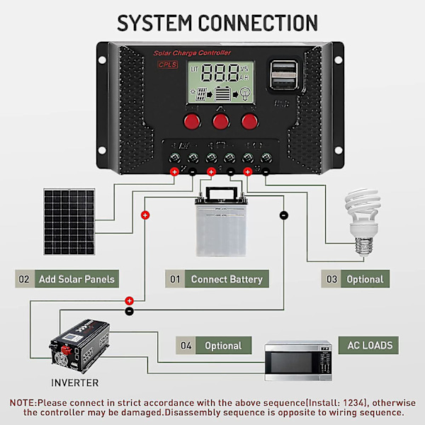 30A Laderegulator Solpanel Laderegulator Automatisk Identifikation 12V/24V med LCD-display og 5V USB-port