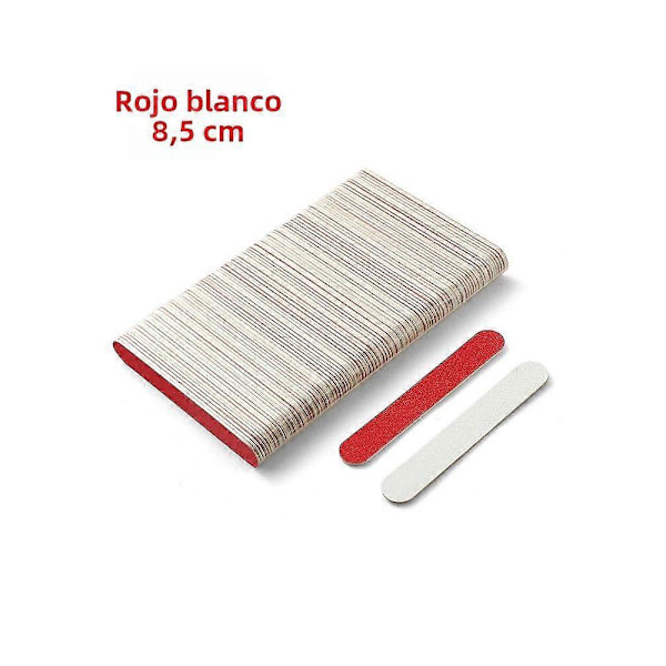 100 st Portabla Dubbelsidiga Nagelfilar med Matt Finish Mini för Nagelvård och Manikyr Rödvita 8,5 cm