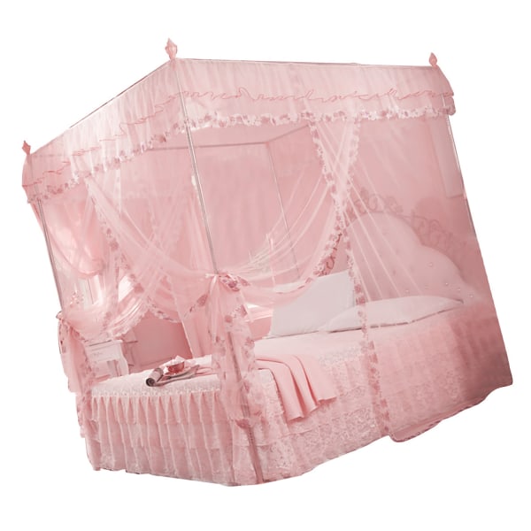 Luxury Princess 3 sideåpninger Stolpeseng Gardin Baldakin Netting Myggnett sengetøy (rosa M)