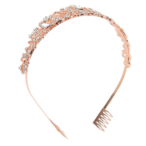 Brudekrone Rhinestone Elegant Glitrende Bryllupsprinsessekrone til Halloween Rose Gold