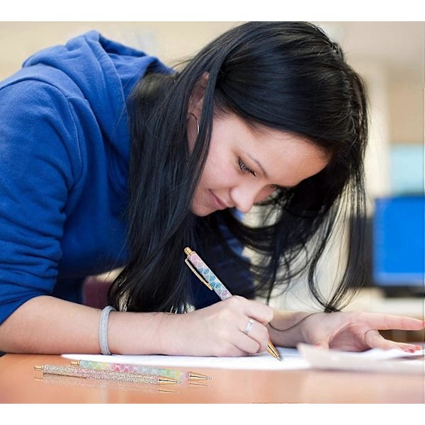 Dww-Stylos Kuglepenne Glitrende Metal Kuglepenne med Tryk Roseguld Penne til Skole Kontorartikler, 1,0 mm, Sort Blæk 4 Stk