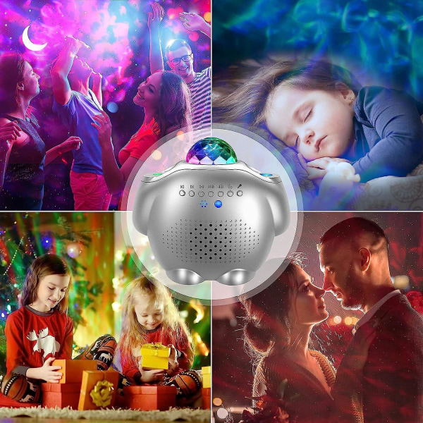 Ocean Wave Star projektor nattlys med Bluetooth-høyttaler og fjernkontroll for barn, stemmekontroll, timer, justerbar romdekorasjon