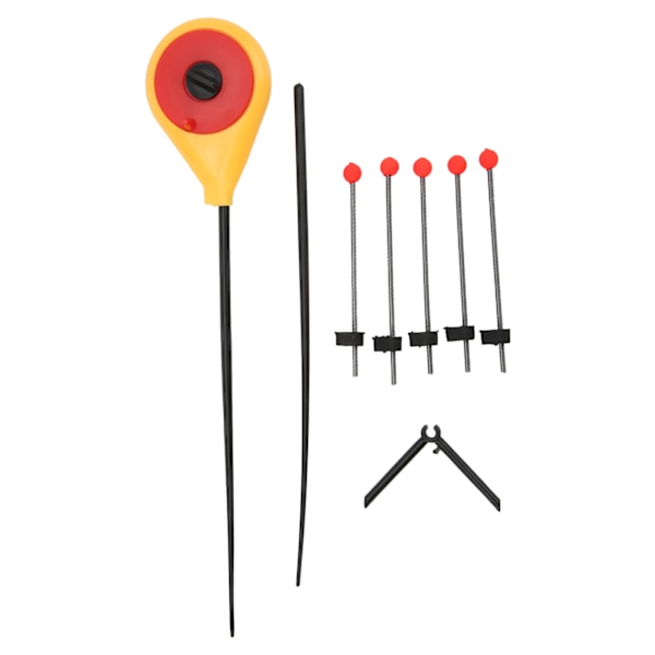 Bärbar vinter utomhus gul mini isfiskespö med 5PCS röd boll fjäder spö topp tips
