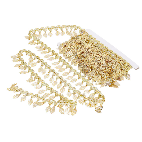 Guld blad girlang 10 meter gnistrande metall blad band trim för DIY trim dekorationer ihålig bladform