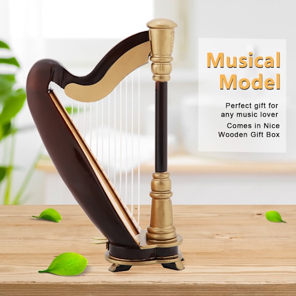 Miniatyrharpe replika av tre med gaveetui Instrumentmodell Musikalske gaver ornamenter