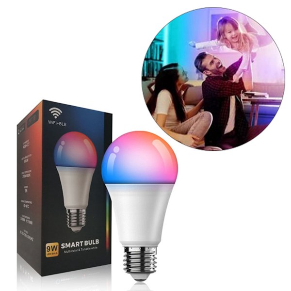 E26 9W WiFi LED Smart Bulb APP Fjärrkontroll Smart WiFi Ljuslampa Varm Vit RGBCW Lampa 100‑130V