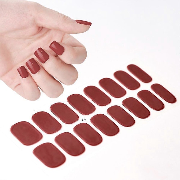 Franska Semi-Härdade Gel Nagelstickers 16 Tips Ren Färg Full Täckning UV Nagelpulver Hållbar Nagel Förlängnings Sticker NK-LTHP-006