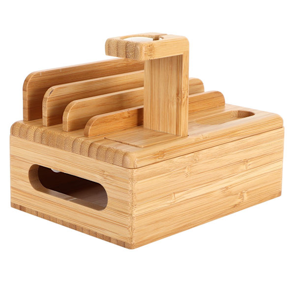 Bambus Enhed Organizer Stativ Mobiltelefon Tablet Ur Holder Skrivebord Opbevaringsboks Gaver