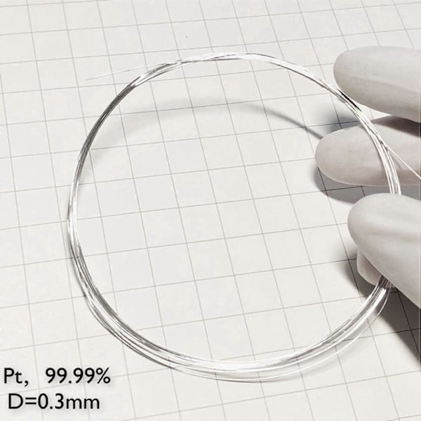 Platinumlanka puhdasta metallia, platinalanka 0,3 mm 99,99 % puhdasta, käytetään tieteellisiin tutkimuskokeisiin