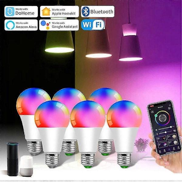 Wifi Lampa E27 12w RGB Färgrik Lampa med Appkontroll - Bluetooth Smart Lampa
