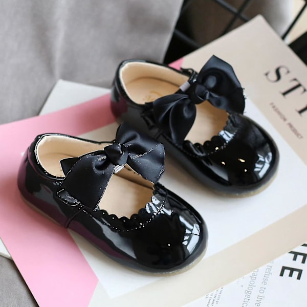Fashion Bow Hollow Out Non-slip Læder Prinsesse Sko til Småbørn Piger - Sort 2,5-3 År