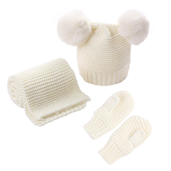 Baby Kids Scarf Hat Gloves Set för pojkar och flickor Höst Vinter Varma Stickade Mössa Halsduk Vantar Set