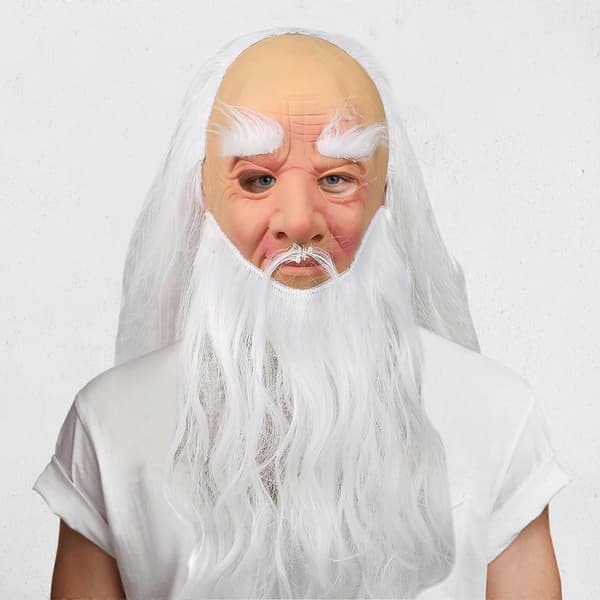 Jul Hvit Skjegg Gammel Mann Hodeplagg Kostymefest Cosplay Latex Hodeplagg