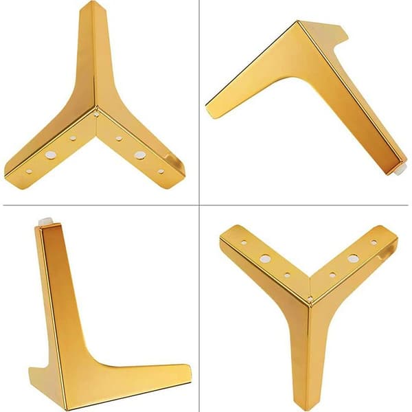 Sett med 4 metall trekantede sengeben, møbelføtter for DIY-bord og garderobe, gull - 10 cm