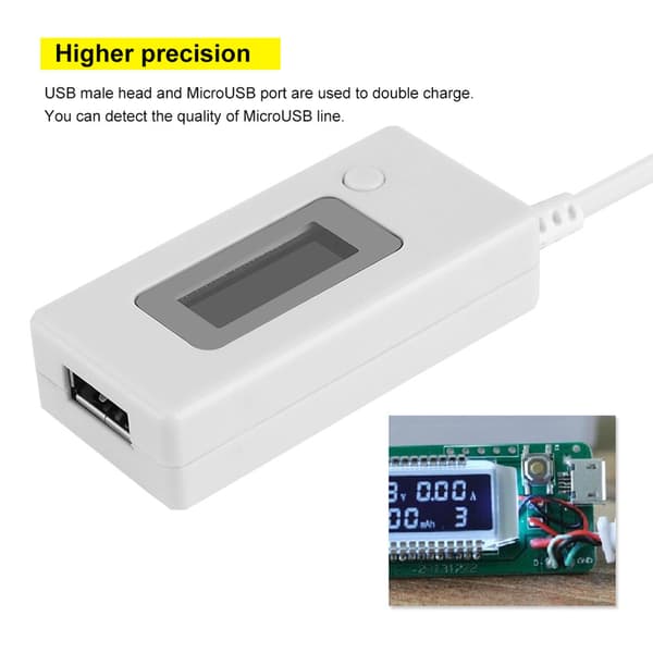 LCD bakgrunnsbelyst digitalt display USB ammeter voltmeter ladekapasitet strømtester