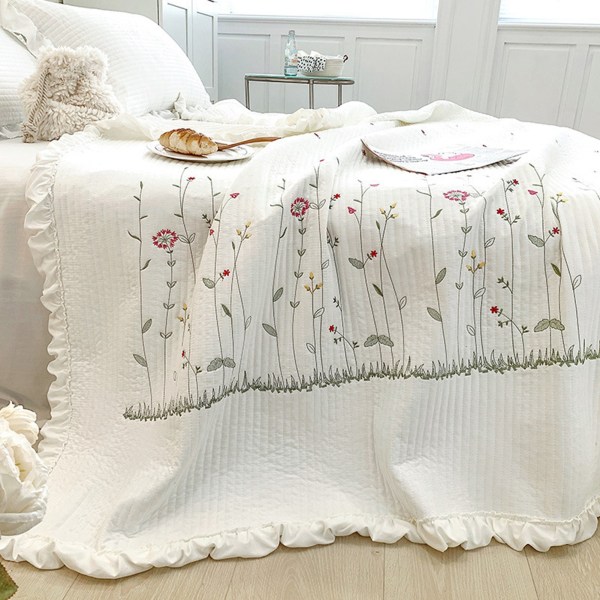 Bomullstäcke Ren färg Hemmode Elegant Tencel Broderimönster Bomull Sommar Kyltäcke Vit 2 X Örngott 48x74cm
