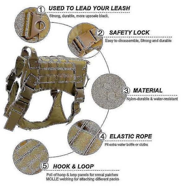 Tactical Dog Harness Nylonkahva Säädettävä Koulutusvaljas Lemmikin Työliivi Zekai Khaki M