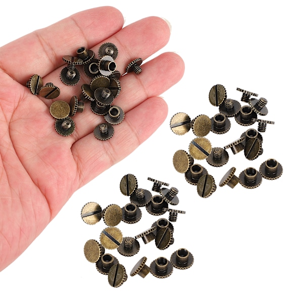 30 Set Boknitar Knurling Platt Mässing Läderbindningsknapp Tacks 9.5x6mm Spik 4mm Skruv(Brons )
