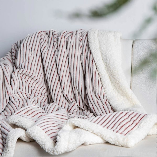 Sherpa Fleece Tæppe Vendbart Sherpa Flanel Tæppe Blødt Fuzzy Plys Fluffy Tæppe Varmt Hyggeligt med Stribe Perfekt Kast til Alle Årstider til Sofa B