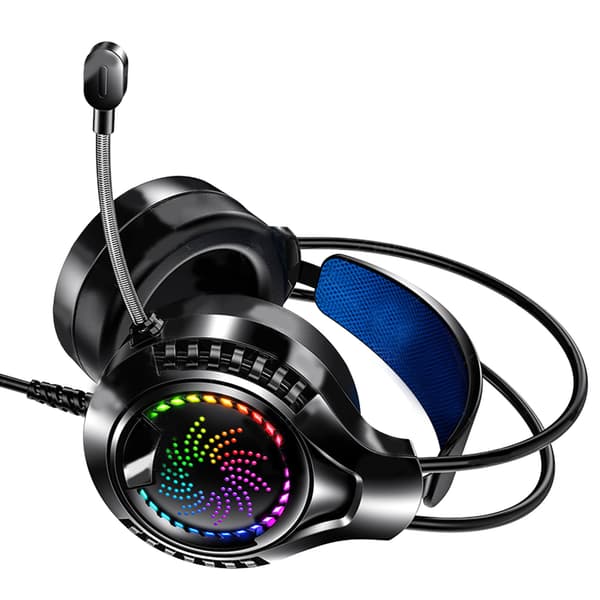 Kablet computerheadset 7.1 lydkanal justerbart hovedbånd bløde ørekopper dobbelte 3,5 mm og USB RGB computer gaming hovedtelefoner