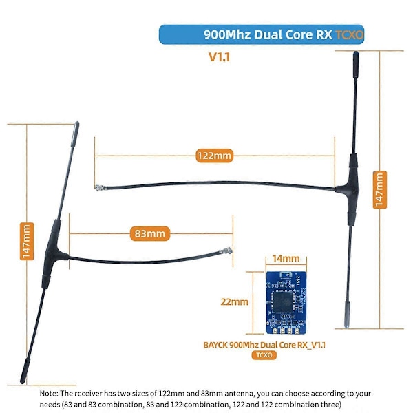 915MHz 868MHz ELRS RX Diversity Mottaker Dual Core RX Dobbel Antenne A