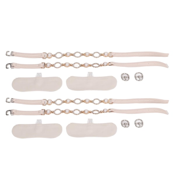 2 par Faux Pearl matt beige høyhælte sko stropper Rhinestone løse høye hæler ankelstropper for kvinner