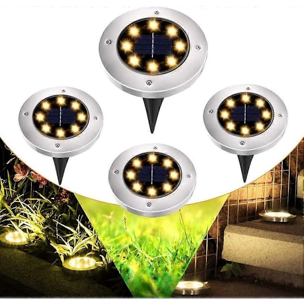 Solcellsträdgårdslampa - 8LED Underjordisk Lampa, Vattentät Stigbelysning Solcellsdriven, 4-pack