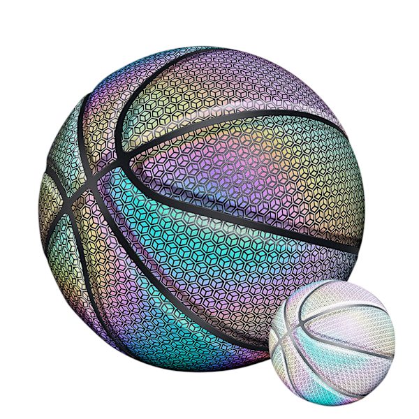 Reflekterende holografisk basketball i størrelse 7 for nattspill, lyser opp i mørket, basketballgaver, leker for voksne og barn