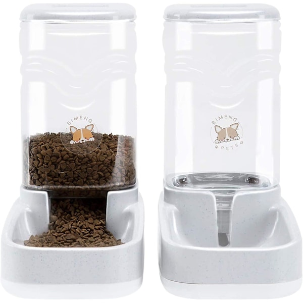 Kattmatare, automatisk matare och vattendispenser i ett set för smådjur, hundskål, vardera 3,8L (matare och vattendispenser)