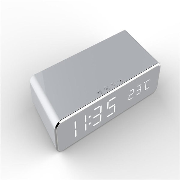 Trådlös laddningstermometer skrivbordsklocka med LED-spegeldisplay