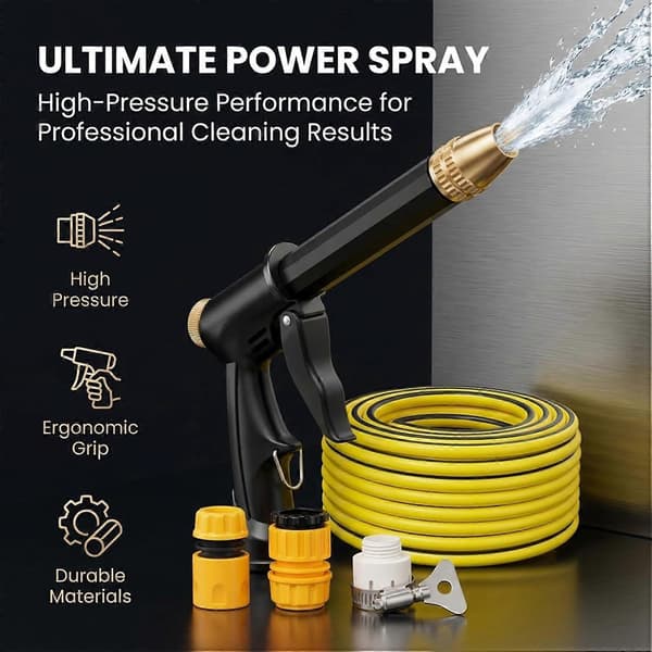 Multifunctional Car Wash Tool, High Pressure Hose Nozzle with 360 Adjustable Spray with Brass Coupling and Trigger Lock for Car Washing