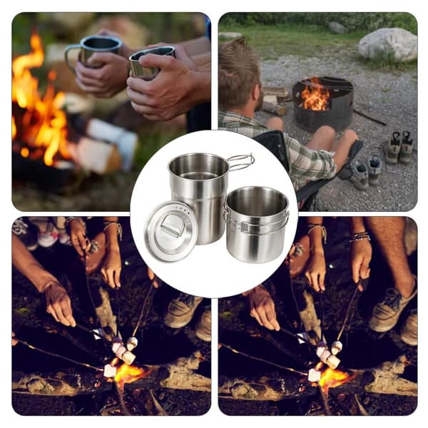 2 stk. Camping kogegrej sæt Udendørs rustfrit stål campinggryder kop krus til backpacking vandreture picnic