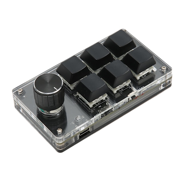 6-tangenters minitangentbord med ratt Blå brytare Trådbunden USB Trådlös Bluetooth Dubbelläge Anslutning DIY Programmerbart Mekaniskt Tangentbord Svart