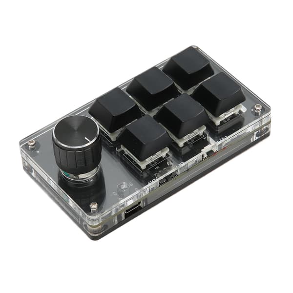 6-tasters mini-tastatur med knap, blå kontakt, kablet USB trådløs Bluetooth dobbelt tilstand forbindelse, DIY programmerbart mekanisk tastatur sort