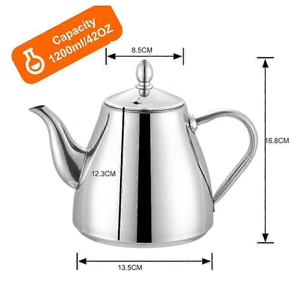 Rustfri stål tekande kaffe serveringskander 1,2 liter (42oz) 4-5 kopper Let at hælde sølv tekande