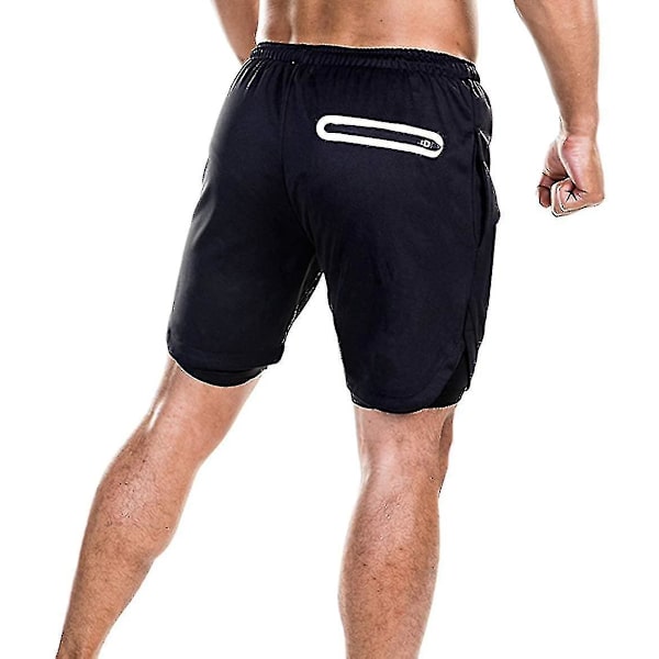 Løpeshorts for menn: Lett 2-i-1 treningshorts for gym, hurtigtørkende, XL, svart