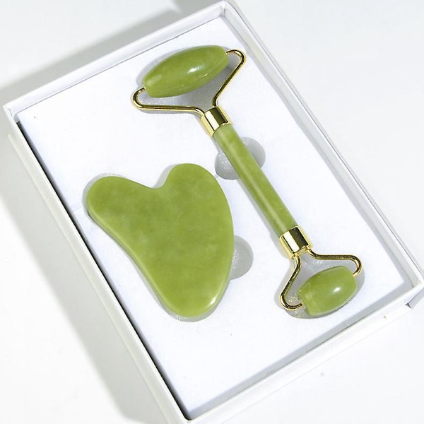 Gua Sha Jade Roller Ansigts- og Halsmassager - Lindrer Huden, Reducerer Hævelse og Forbedrer Glød